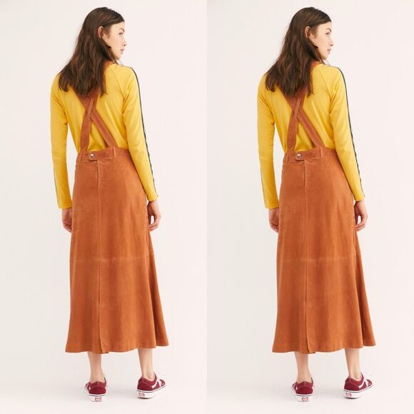Free People Suede Midi Pinafore Dress Jumper - Picture 2 of 3